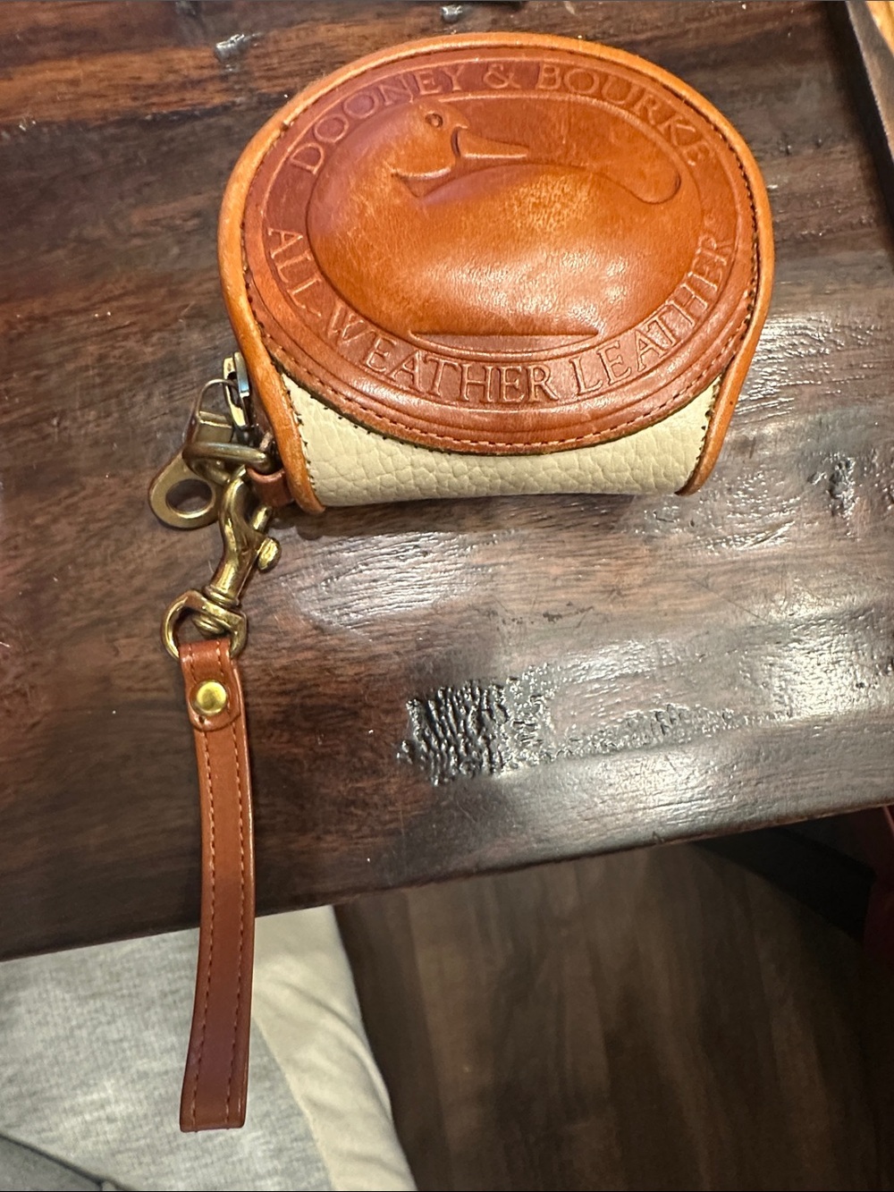 Vintage Dooney & Bourke Tan and Cream Embossed Leather Coin Pouch with Strap